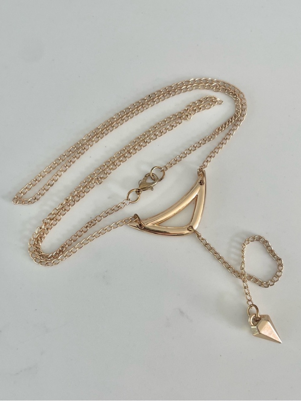 Lasso Y-Shaped Modern Minimalist Triangle & Spike Pendant Necklace, Gold Color
